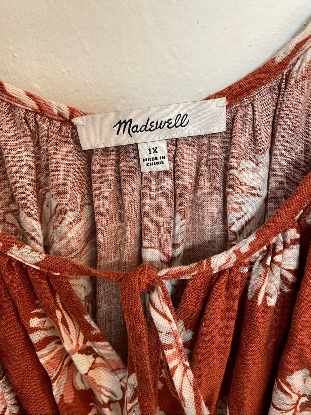 Madewell Sophia Linen-Blend Floral Puff-Sleeve Midi Milkmaid Dress in Rust sz 1X - Picture 3 of 11